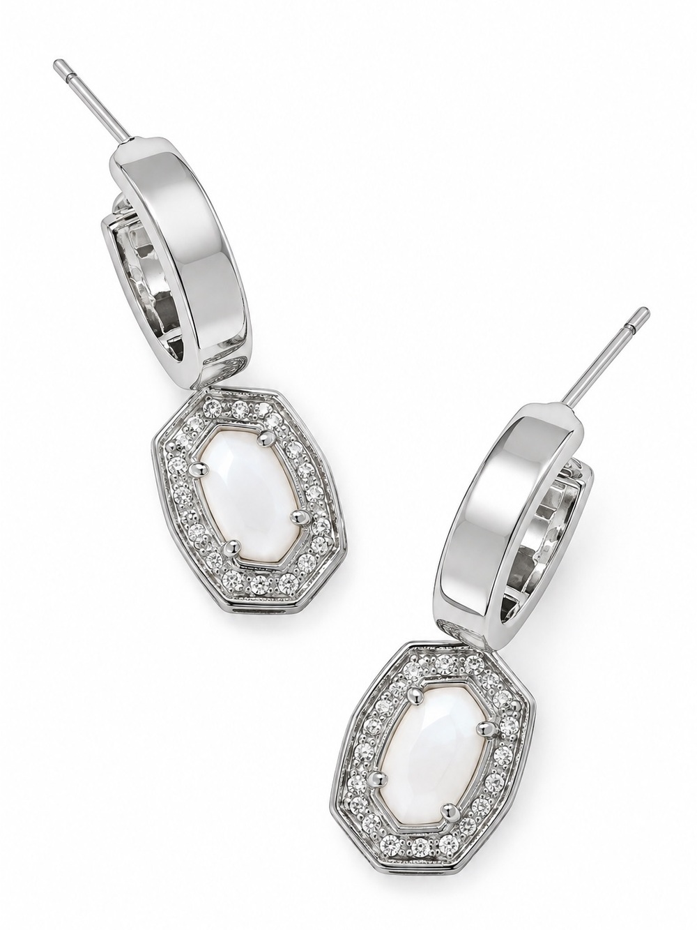 Kendra Scott Emilie Silver Beaded Frame Huggie Earrings in White